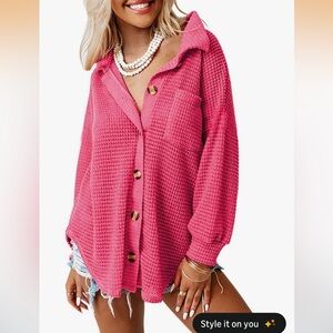 Pink Waffle Button-Up Shirt